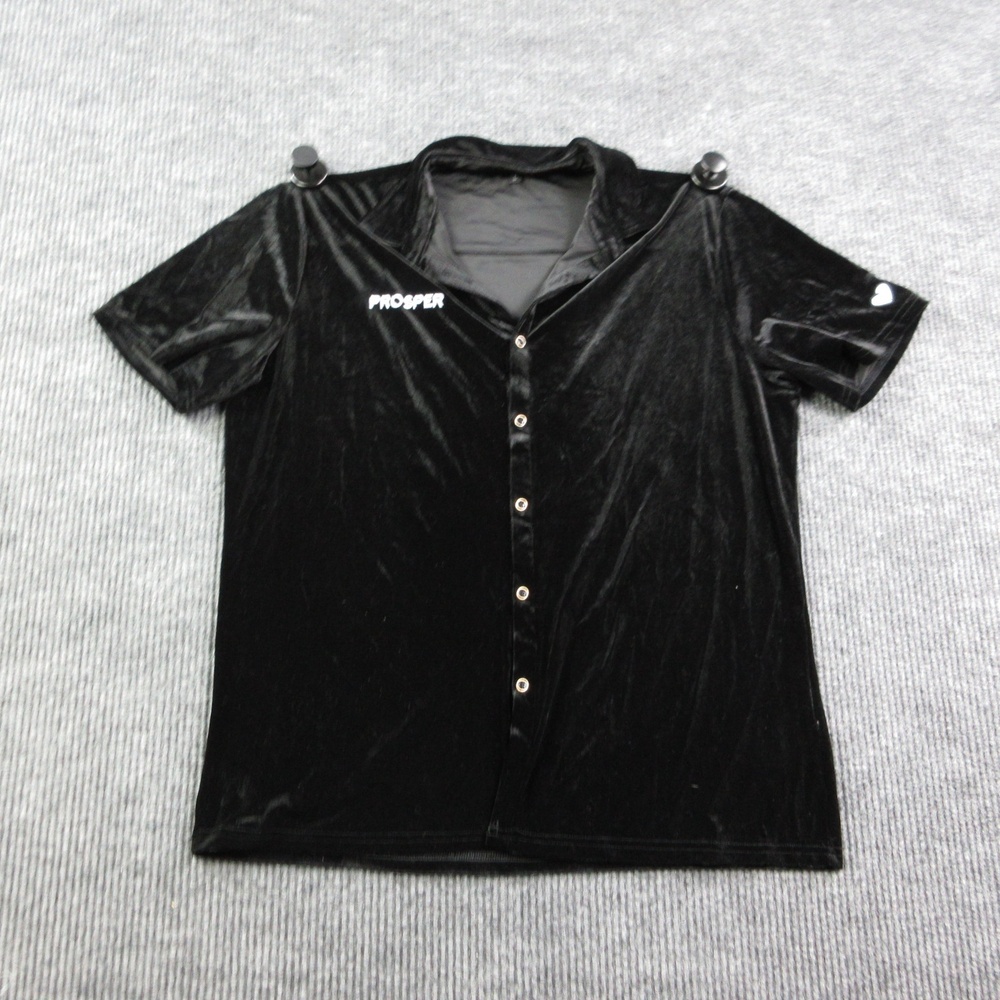 Prosper Shirt Mens L Black Velvet Button Up Relaxed Fit Short Sleeve Embroidered